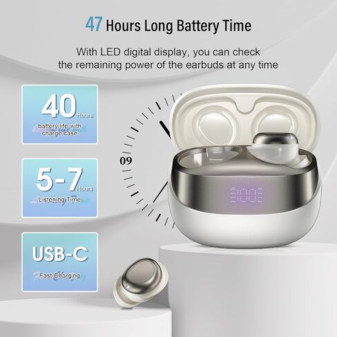 Sleep Earbuds Bluetooth 5.4 in Ear Light-Weight Headphones, Mini Sleep Headphones Small Design for Side Sleepers, 47H Playtime with Charging Case, Clear Calls Earphones, IvoryWhite in Kuwait