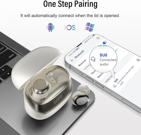 Sleep Earbuds Bluetooth 5.4 in Ear Light-Weight Headphones, Mini Sleep Headphones Small Design for Side Sleepers, 47H Playtime with Charging Case, Clear Calls Earphones, IvoryWhite in Kuwait