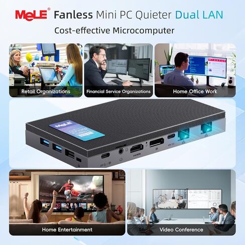 MeLE Quieter DL Ultrathin Fanless N150 Mini PC Dual 2.5G LAN 16GB LPDDR4x 512GB SSD Micro PC HDMI 4K USB-C DP1.4 Triple Display 2.4/5GHz WiFi BT5.1 Small Desktop Computer on Soft Router, NAS, IoT in Kuwait