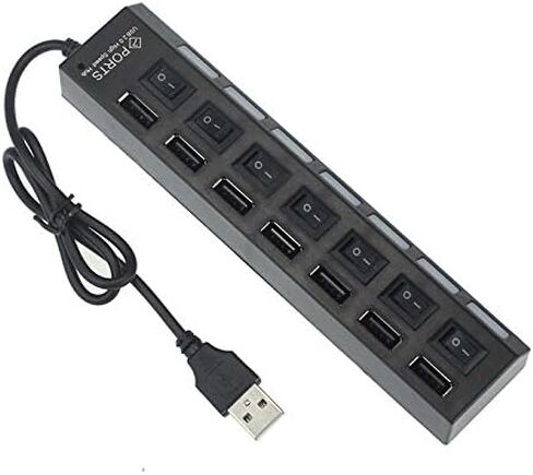 موزع USB متعدد 7 منافذ، محور تمديد USB 2.0 عالي السرعة، محور USB، كابل تمديد USB، تشغيل/إيقاف، توسيع موزع المحور لمشغلات MP3 ومكبرات صوت محرك الأقراص الصلبة والكاميرات الرقمية in Kuwait