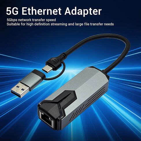 5G Ethernet Adapter USB C to Ethernet Adapter, 5000Mbps High Speed Transfer, 10 11 OS X Systems Stable Connection Wake on LAN Support in Kuwait