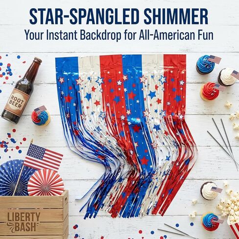 4th of July Decorations, 3 Pack 3.3Ft x 6.6Ft Red White Blue Foil Fringe Curtains Streamers Patriotic Decor for Independence Day Party 250th Anniversary Photo Booth Backdrop Props Party Supplies in Kuwait