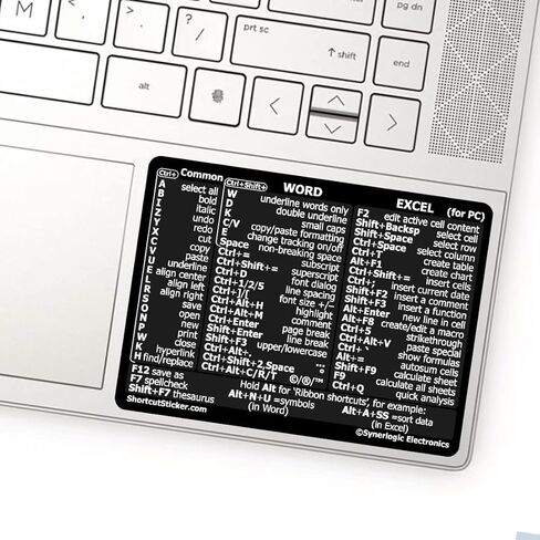Synerlogic (10 قطع) ملصق اختصار Windows Word/Excel | الدليل المرجعي لاختصارات لوحة المفاتيح | العمل من أساسيات المنزل | ورقة الغش الخاصة باختصارات Excel مغلفة بالفينيل (أسود/كبير/10) in Kuwait