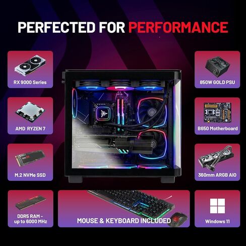 Skytech Gaming King 95 Gaming PC, AMD Ryzen 7 9700X 3.8GHz, AMD RX 9070XT 16GB VRAM, 1TB Gen4 NVMe SSD, 32GB DDR5 RAM 6000, 850W Gold ATX 3 PSU, 360 ARGB AIO, WI-FI 5, Windows 11, Desktop in Kuwait