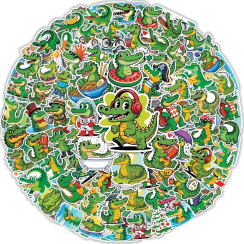 64 pcs Crocodile Stickers – Cute Cartoon Alligator Vinyl Waterproof Stickers for Laptop, Water Bottle, Scrapbook & Travel Gear in Kuwait