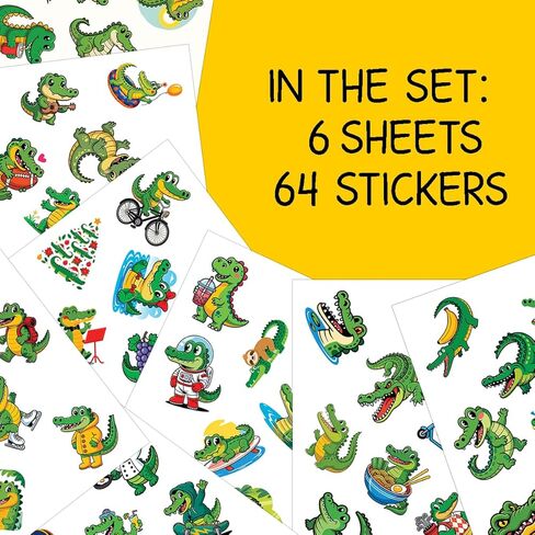 64 pcs Crocodile Stickers – Cute Cartoon Alligator Vinyl Waterproof Stickers for Laptop, Water Bottle, Scrapbook & Travel Gear in Kuwait