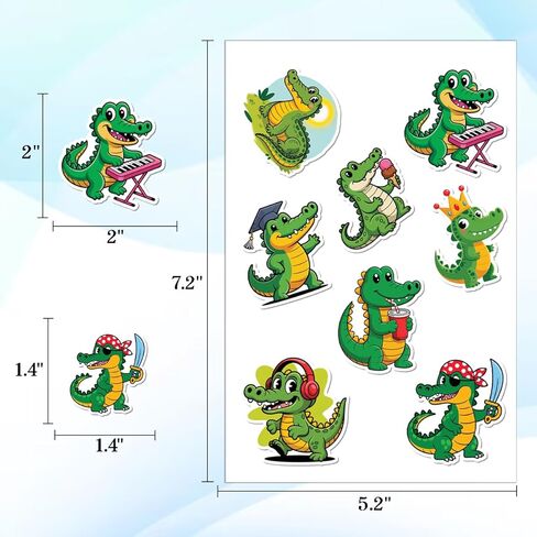 64 pcs Crocodile Stickers – Cute Cartoon Alligator Vinyl Waterproof Stickers for Laptop, Water Bottle, Scrapbook & Travel Gear in Kuwait