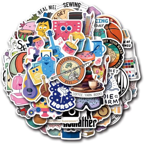 55 Pcs Hobby Themed Stickers Including Diverse Patterns for Reading, Music, Painting, Sports, Coffee, Travel, and More, Personalized Decoration for Your Notebook, Laptop, and Water Bottle (Hobby) in Kuwait