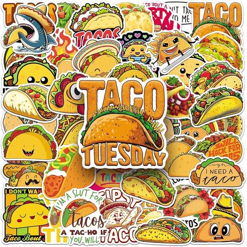 50PCS Taco Stickers, Waterproof Vinyl Funny Mexican Taco Decals for Laptop, Skateboard, Phone Case, Luggage - Taco Tuesday Decor for Teens, Adults, Boys, Girls in Saudi Arabia