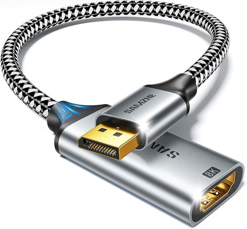 SAMZHE 8K DisplayPort 1.4 to HDMI 2.1 Adapter with 8K 60Hz / 4K 240Hz, Uni-Directional DP Computer to HDMI 2.1 Screen Male to Female Cable, for Desktop, Projector Compatible with NVIDIA, AMD, 0.82FT in Kuwait