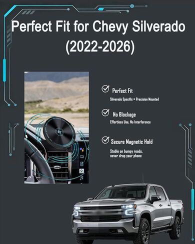 مصمم لحامل هاتف MagSafe للسيارة مقاس 13.4 بوصة، حامل هاتف Chevy Silverado 2026 15 وات شحن لاسلكي سريع، حامل هاتف Chevy Silverado 2026، ملحقات Silverado تدعم 2022-الحاضر in Kuwait