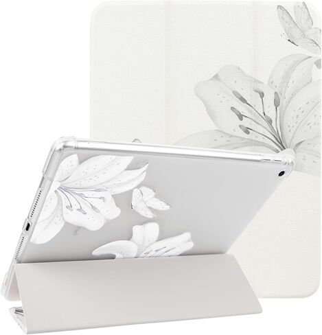 Lovmooful Compatible for iPad 5/6 (9.7-Inch,2018/2017 Model,6th/5th Generation) Case with Pencil Holder Cute Lily Flower Butterfly Soft TPU Trifold Stand Protective-Blue in Kuwait