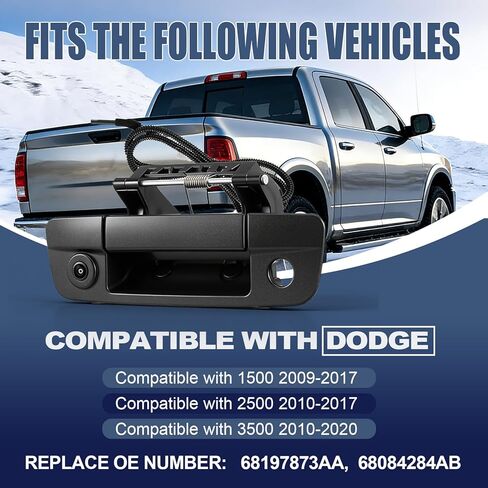 Tailgate Handle Backup Camera Fit for Dodge RAM 1500 2009-2017 RAM 2500 3500 2010-2017Rear View Park Assist Camera with RCA Plug, Direct Replacement for #68084284AB in Kuwait
