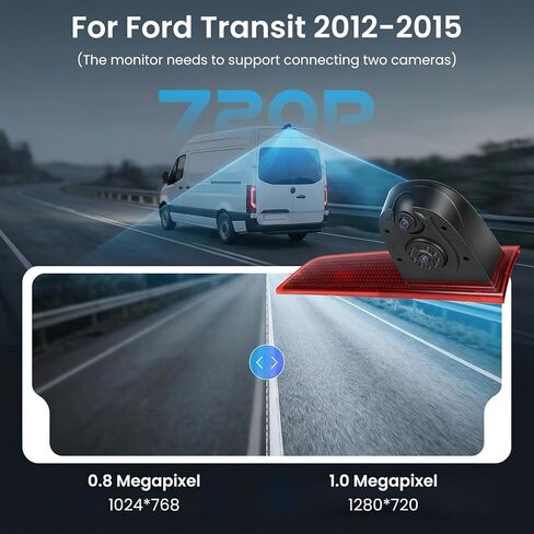 Dual Camera Third Brake Light Backup Camera for Ford Transit 2012-2015 with 10M Cable, CVBS NTSC/AHD PAL Switchable, 140° Wide Angle, IP67 Waterproof, Night Vision, Vehicle-Specific Reverse Camera in Kuwait