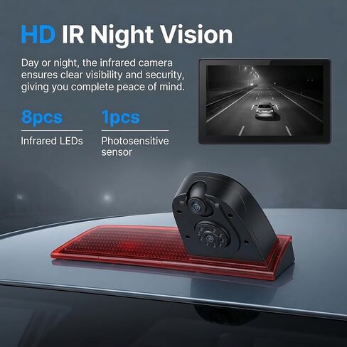 Dual Camera Third Brake Light Backup Camera for Ford Transit 2012-2015 with 10M Cable, CVBS NTSC/AHD PAL Switchable, 140° Wide Angle, IP67 Waterproof, Night Vision, Vehicle-Specific Reverse Camera in Kuwait
