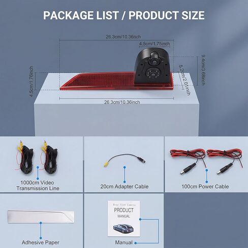 Dual Camera Third Brake Light Backup Camera for Ford Transit 2012-2015 with 10M Cable, CVBS NTSC/AHD PAL Switchable, 140° Wide Angle, IP67 Waterproof, Night Vision, Vehicle-Specific Reverse Camera in Kuwait