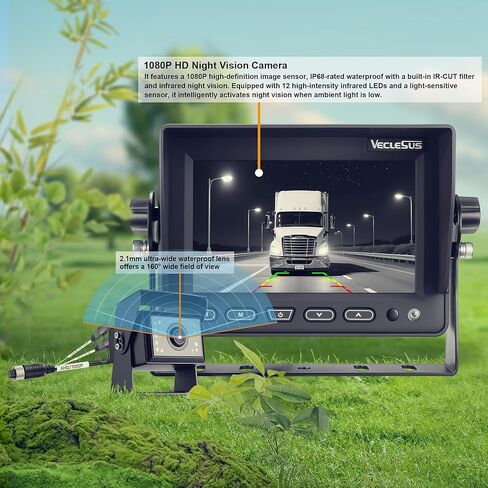 Backup camere System for Truck,VECLESUS V5M 5" 1080P Backup Camera System, 3-Channel Video Input with Reversing Delay & Night Vision, Waterproof Rear View Kit for Trucks/Buses/Vans in Kuwait
