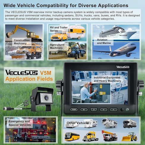 Backup camere System for Truck,VECLESUS V5M 5" 1080P Backup Camera System, 3-Channel Video Input with Reversing Delay & Night Vision, Waterproof Rear View Kit for Trucks/Buses/Vans in Kuwait
