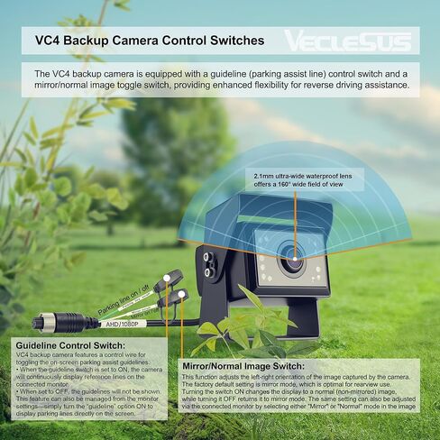 Backup camere System for Truck,VECLESUS V5M 5" 1080P Backup Camera System, 3-Channel Video Input with Reversing Delay & Night Vision, Waterproof Rear View Kit for Trucks/Buses/Vans in Kuwait