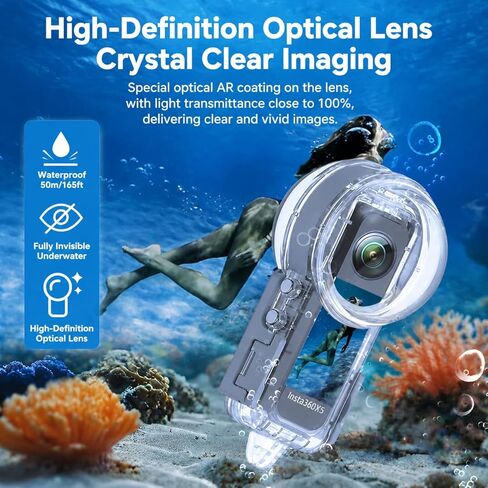 Underwater Dive Housing Case for Insta 360 X5,Waterproof Up to 50M/164ft Invisible Underwater Photography Housing in Kuwait