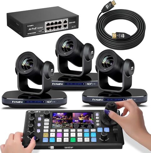 كاميرا FoMaKo 60FPS 4K NDI PTZ، تكبير بصري 20X، تدعم NDI 4K 60 إطارًا في الثانية، التتبع التلقائي 4KP60 AI، لمسابقات تنس الطاولة، البث المباشر، حزمة الإعداد الكاملة (K820NX3+KC800+P1000+FMKH107) in Kuwait