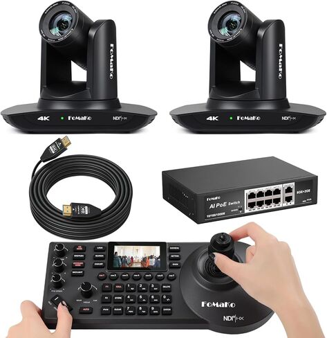 FoMaKo K20UH 4K HDMI PTZ Camera with AI Auto-Tracking(Gen 3),KC608 Pro NDI PTZ Camera Controller,for Church Worship Education Conference Events,Full Setup Bundle（K20UHX2+KC608 Pro+P1000+FMKH107 in Kuwait