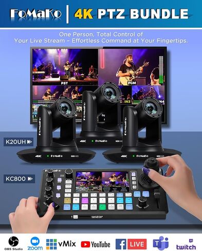 FoMaKo K20UH 4K HDMI PTZ Camera with AI Auto-Tracking(Gen 3),KC608 Pro NDI PTZ Camera Controller,for Church Worship Education Conference Events,Full Setup Bundle（K20UHX2+KC608 Pro+P1000+FMKH107 in Kuwait