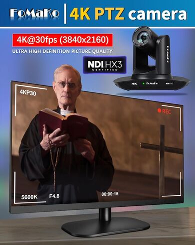 FoMaKo K20UH 4K HDMI PTZ Camera with AI Auto-Tracking(Gen 3),KC608 Pro NDI PTZ Camera Controller,for Church Worship Education Conference Events,Full Setup Bundle（K20UHX2+KC608 Pro+P1000+FMKH107 in Kuwait