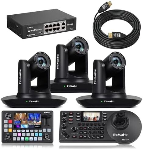 FoMaKo HDMI PTZ Camera AI Auto-Tracking Gen 3, 20x Optical Zoom, for Sports Event and Other Ball Games Live Streaming or Production,Full Setup Bundle(FMK12UH NDI-BX3+KC601+KC608 Pro+P1000+FMKH107) in Kuwait