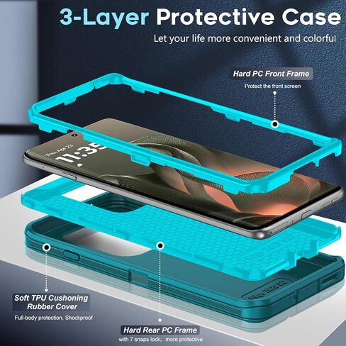 LeYi for Motorola-Edge-2025 Casee: Moto Edge 2025 Case Heavy Duty 3 in 1 Rugged Cover, Military Grade Shockproof Cell Phone Android Funda para Motorola Edge 2025, Teal Blue in Kuwait