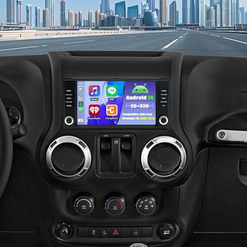 راديو ستيريو للسيارة Android 14 Double Din لسيارة Jeep Wrangler JK 2007-2017، راديو سيارة بشاشة لمس 7 بوصة مع تشغيل لاسلكي Android Auto GPS WiFi Bluetooth RDS DSP SWC Mic كاميرا احتياطية in Kuwait