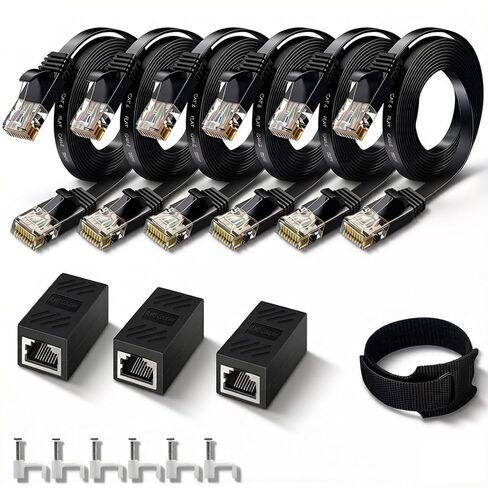 كابل إيثرنت Cat6 بطول 3 أقدام (6 حزم) و3 وصلات RJ45 ومجموعة تمديد شبكة سرعة جيجابت لجهاز التوجيه والكمبيوتر الشخصي والألعاب (مع مجموعة إدارة الكابلات) in Kuwait