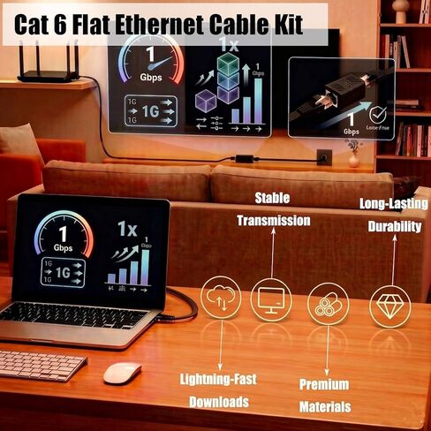 كابل إيثرنت Cat6 بطول 3 أقدام (6 حزم) و3 وصلات RJ45 ومجموعة تمديد شبكة سرعة جيجابت لجهاز التوجيه والكمبيوتر الشخصي والألعاب (مع مجموعة إدارة الكابلات) in Kuwait