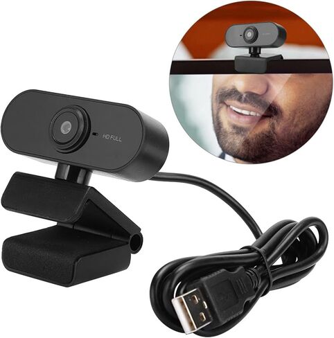 كاميرا كمبيوتر Keenso Plug and Play 1080P مع ميكروفون مدمج، وكاميرا ويب USB مع تصميم لسهولة التركيب، لمكالمات الفيديو والعمل عن بعد (أسود) in Kuwait