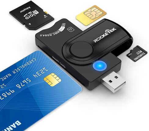 قارئ بطاقات ذكية، محول بطاقة SIM USB 4 في 1، قارئ بطاقة Identiv Credit ID CAC عسكري، قارئ بطاقة الوصول المشترك، SIM/MMC/RS&4.0/SDHC/SDXC/SD/TF/بطاقة Micro SD لنظام التشغيل Windows، Linux/Unix، MacOS X in Kuwait