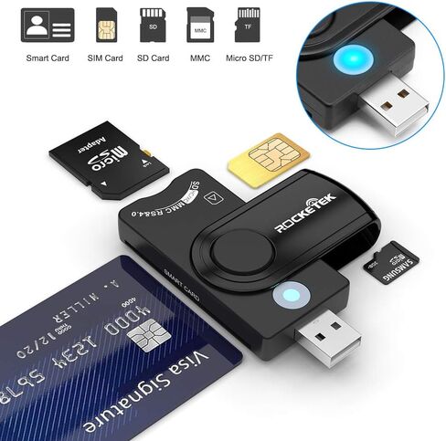 قارئ بطاقات ذكية، محول بطاقة SIM USB 4 في 1، قارئ بطاقة Identiv Credit ID CAC عسكري، قارئ بطاقة الوصول المشترك، SIM/MMC/RS&4.0/SDHC/SDXC/SD/TF/بطاقة Micro SD لنظام التشغيل Windows، Linux/Unix، MacOS X in Kuwait