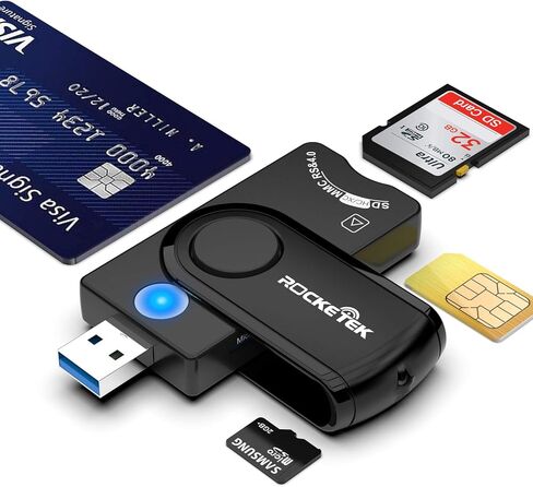 قارئ بطاقات ذكية، محول بطاقة SIM USB 4 في 1، قارئ بطاقة Identiv Credit ID CAC عسكري، قارئ بطاقة الوصول المشترك، SIM/MMC/RS&4.0/SDHC/SDXC/SD/TF/بطاقة Micro SD لنظام التشغيل Windows، Linux/Unix، MacOS X in Kuwait