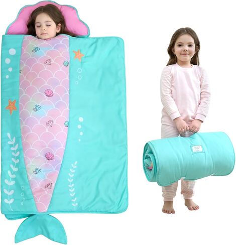 Cloele Toddler Nap Mat with Removable Pillow and Blanket - Ballet Princess Toddler Sleeping Bag - 48 x 20 Rolled and Portable Kid's Sleeping Mat for Toddler Girls Preschool Daycare Travel Sleeping Bag in Saudi Arabia