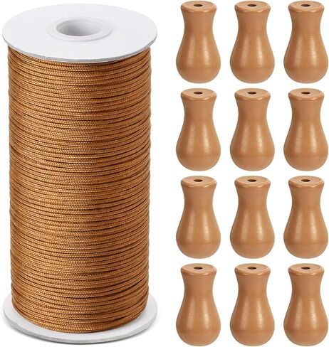 Windyun 109.36 Yards White Roman Blind Cord 1.8 mm Braided Lift Shade Cord and 12 Pieces White Wood Blind Pull Cord Knobs for DIY Window Shade Curtain Craft in Kuwait