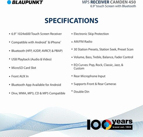 BLAUPUNKT جهاز استقبال الوسائط المتعددة الرقمي Camden 450 2DIN مدمج بتقنية البلوتوث مقاس 7 بوصات من BLAUPUNKT in Kuwait