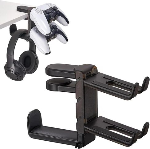 Universal Headset and Controller Holder Dual Function Adjustable Stand Easy Installation Organizer Accessories (Black) in Saudi Arabia