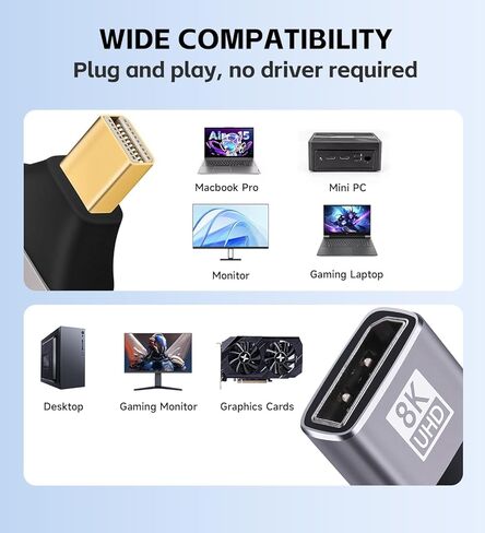 محول BERLAT Mini DP إلى DP مكون من 3 حزم، أداء فائق 8K@60 هرتز 4K@144 هرتز، محول DisplayPort 1.4 ذكر إلى أنثى لشاشة الألعاب، الكمبيوتر الشخصي، MacBook Pro in Kuwait