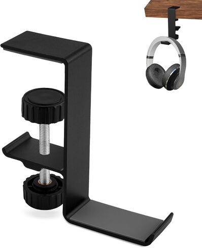 Under Desk Headphone Holder, Aluminum Alloy Headphone Clamp Mount Hook Stand Hanger Holder Universal Fit Gaming Headset Rack Desk Hanger for Storage(Black) in Kuwait
