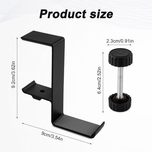 Under Desk Headphone Holder, Aluminum Alloy Headphone Clamp Mount Hook Stand Hanger Holder Universal Fit Gaming Headset Rack Desk Hanger for Storage(Black) in Kuwait