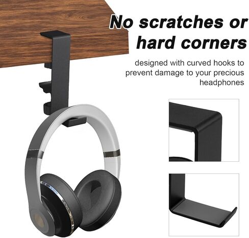 Under Desk Headphone Holder, Aluminum Alloy Headphone Clamp Mount Hook Stand Hanger Holder Universal Fit Gaming Headset Rack Desk Hanger for Storage(Black) in Kuwait