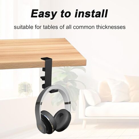 Under Desk Headphone Holder, Aluminum Alloy Headphone Clamp Mount Hook Stand Hanger Holder Universal Fit Gaming Headset Rack Desk Hanger for Storage(Black) in Kuwait