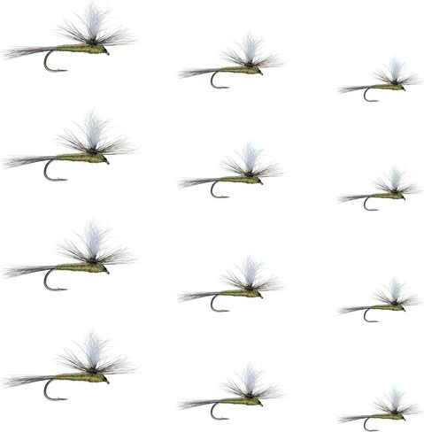 The Fly Fishing Place Parachute Blue Winged Olive BWO تشكيلة سمك السلمون المرقط الجاف - مجموعة من 12 ذبابة مقاس 14، 16، 18، 20 - دزينة واحدة in Kuwait