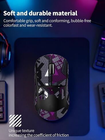 شريط قبضة مضاد للانزلاق للماوس اللاسلكي Logitech G PRO X Superlight 2 DEX، ملصقات قبضة ناعمة الملمس مقاومة للعرق، جلد مقاوم للخدش وقابل للإزالة وغير متبقي، رمادي أرجواني in Kuwait