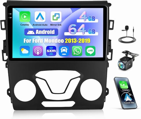 [4G+64G] for Ford Fusion Mondeo 2013 2014 2015 2016 2017 2018 2019 Android 15 Car Radio Wireless Carplay Android Auto 9 Inch Touch Screen Bluetooth FM RDS/WiFi/GPS Navigation/SWC+AHD Backup Camera in Kuwait