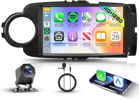 راديو Hodozzy 4G+128G لسيارة Toyota Yaris 2012-2017 مع Carplay اللاسلكي Android Auto، شاشة لمس Incell 9 بوصة ستيريو سيارة مزدوج Din مع نظام ملاحة GPS بلوتوث DSP، WiFi، FM RDS، كاميرا in Kuwait